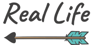 real life, left arrow blue drawing